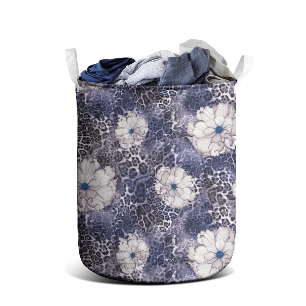 African Leopard Floral Pattern Laundry Basket Nile Indigo
