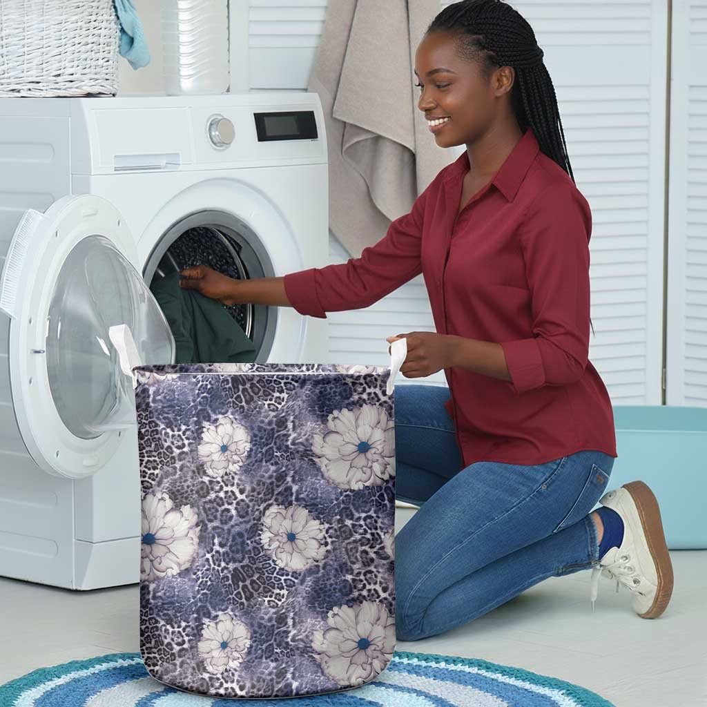 African Leopard Floral Pattern Laundry Basket Nile Indigo