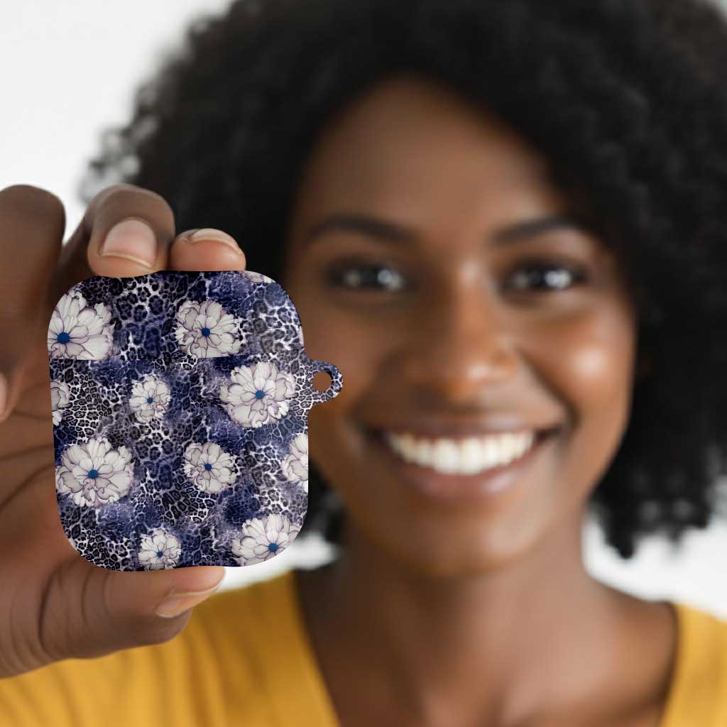 African Leopard Floral Pattern AirPods Case Nile Indigo