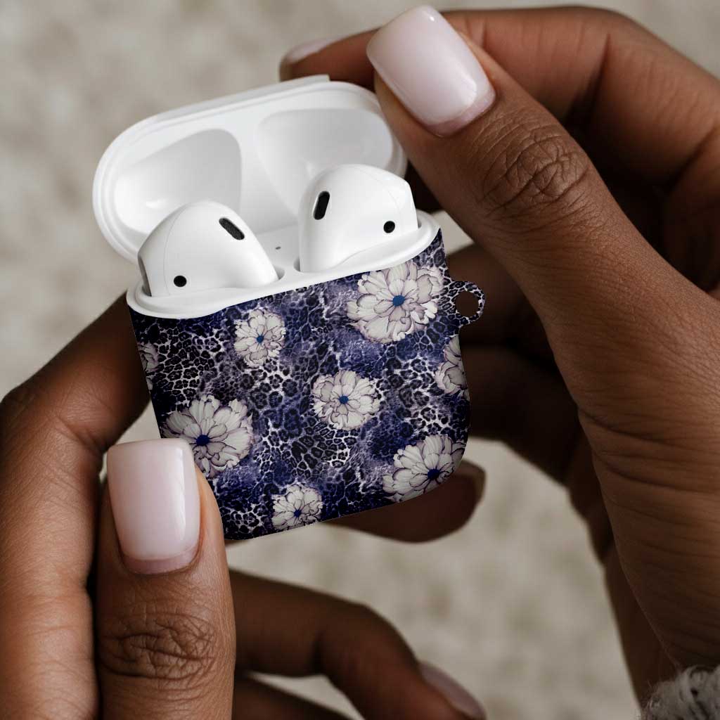 African Leopard Floral Pattern AirPods Case Nile Indigo