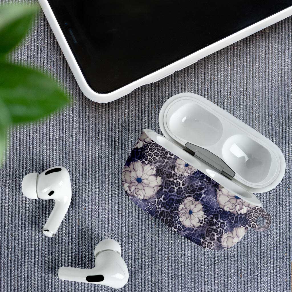 African Leopard Floral Pattern AirPods Case Nile Indigo