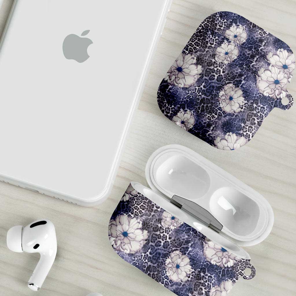 African Leopard Floral Pattern AirPods Case Nile Indigo