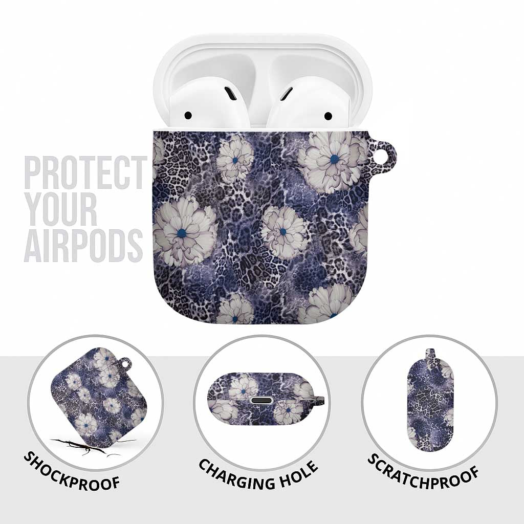 African Leopard Floral Pattern AirPods Case Nile Indigo