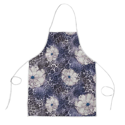 African Leopard Floral Pattern Apron Nile Indigo