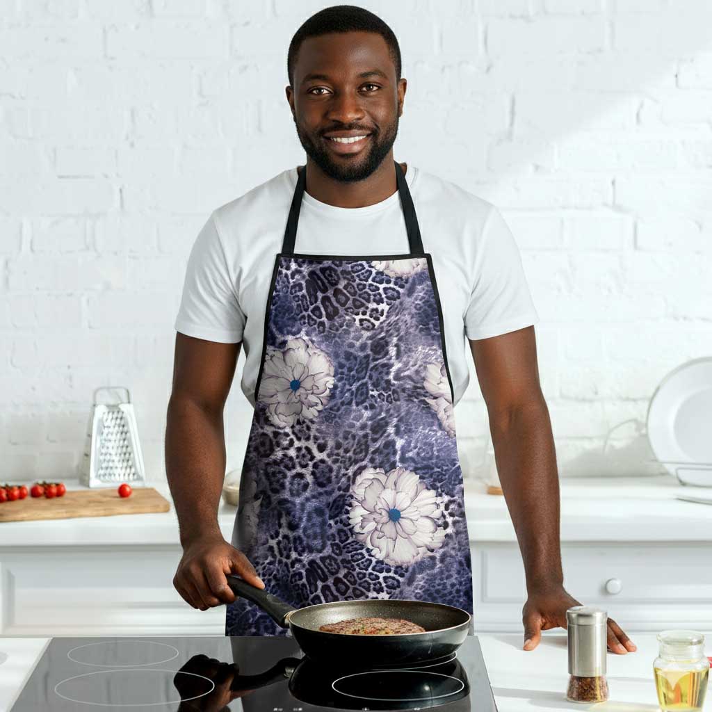 African Leopard Floral Pattern Apron Nile Indigo