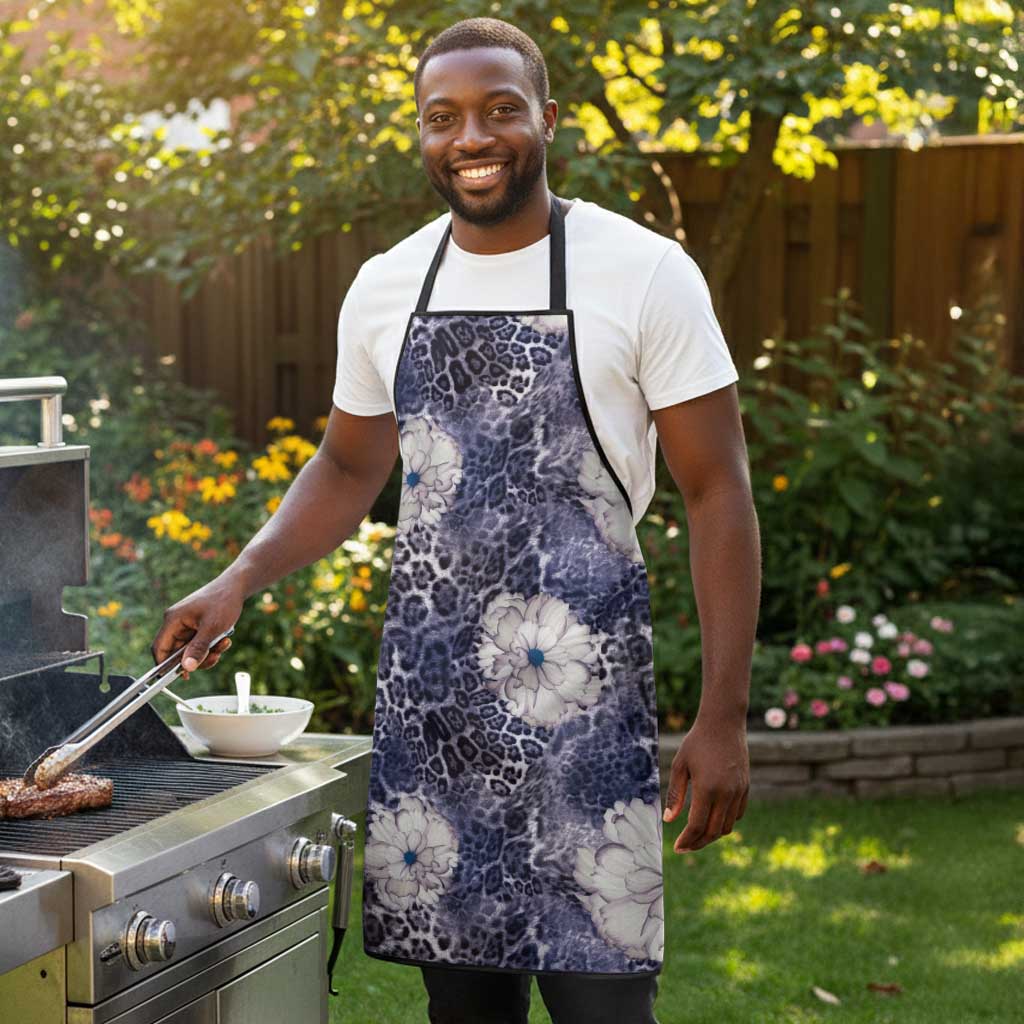 African Leopard Floral Pattern Apron Nile Indigo