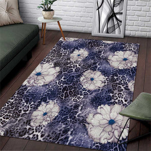 African Leopard Floral Pattern Area Rug Nile Indigo