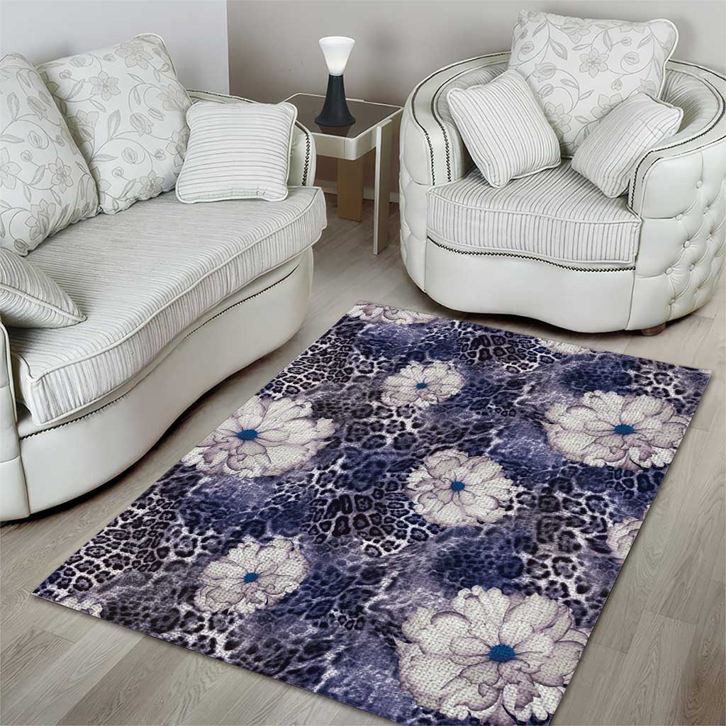 African Leopard Floral Pattern Area Rug Nile Indigo