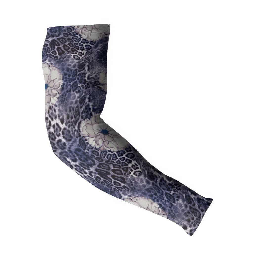 African Leopard Floral Pattern Arm Sleeves Nile Indigo