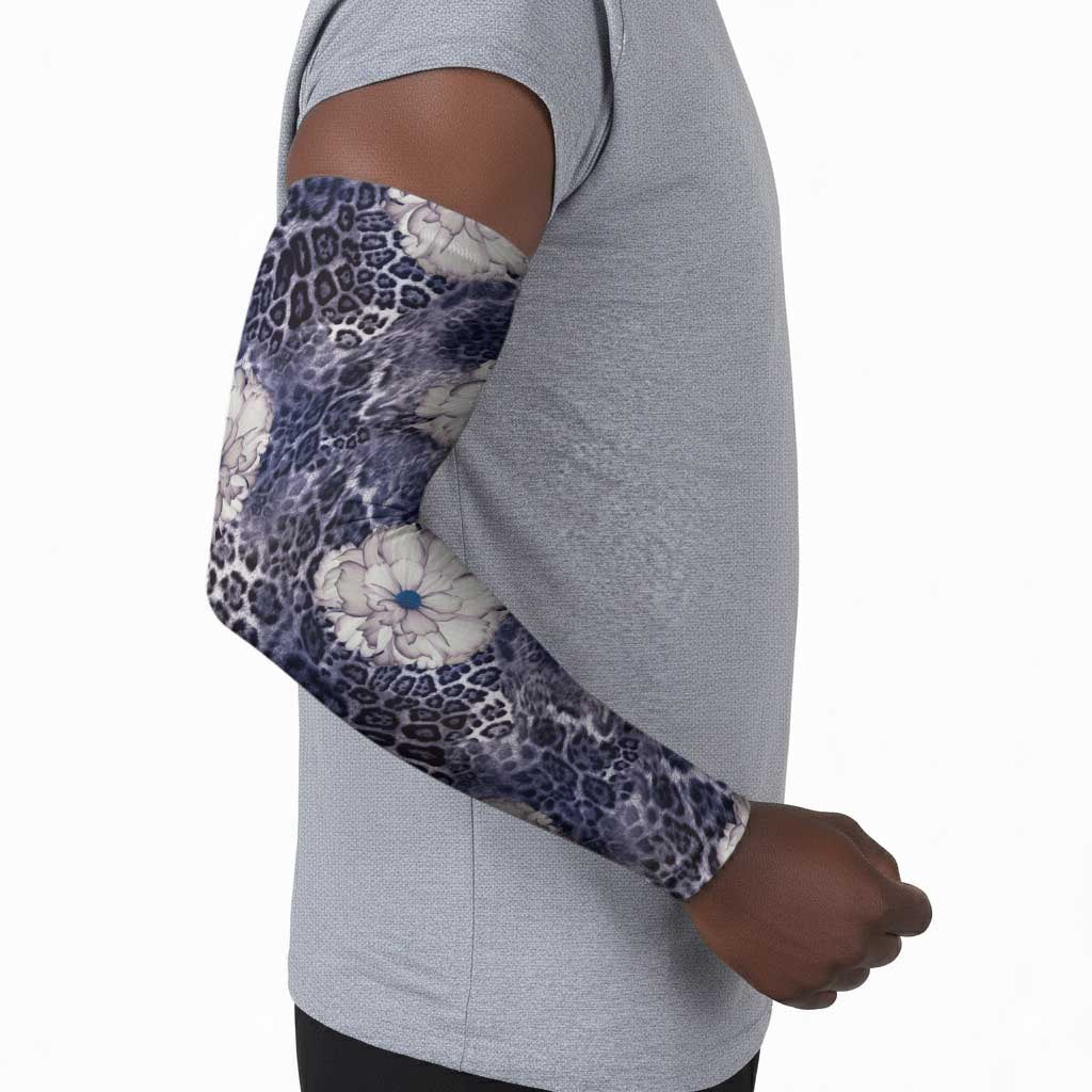 African Leopard Floral Pattern Arm Sleeves Nile Indigo