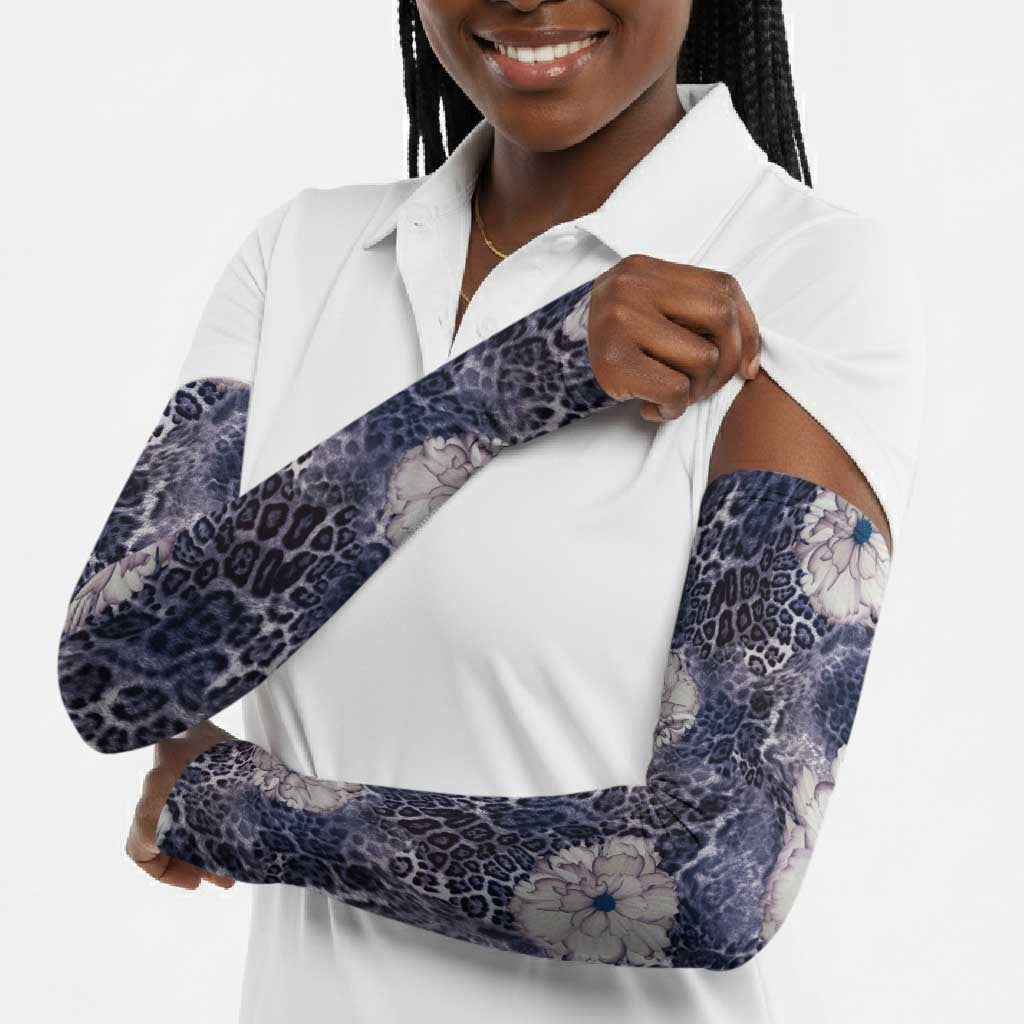 African Leopard Floral Pattern Arm Sleeves Nile Indigo