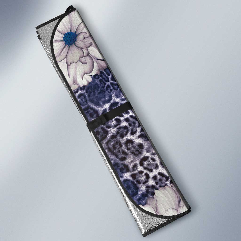 African Leopard Floral Pattern Auto Sun Shade Nile Indigo
