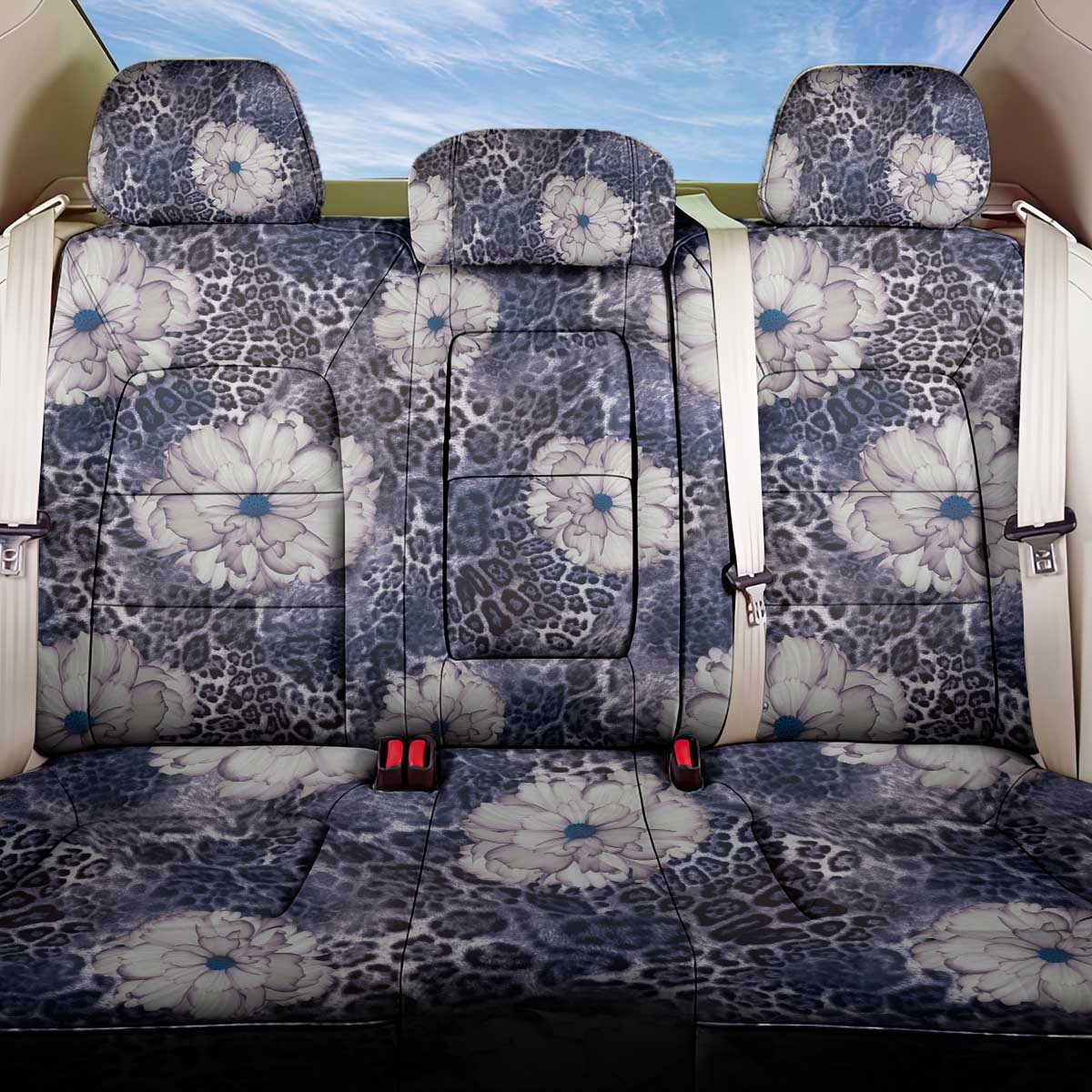 African Leopard Floral Pattern Back Car Seat Cover Nile Indigo