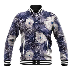 African Leopard Floral Pattern Baseball Jacket Nile Indigo