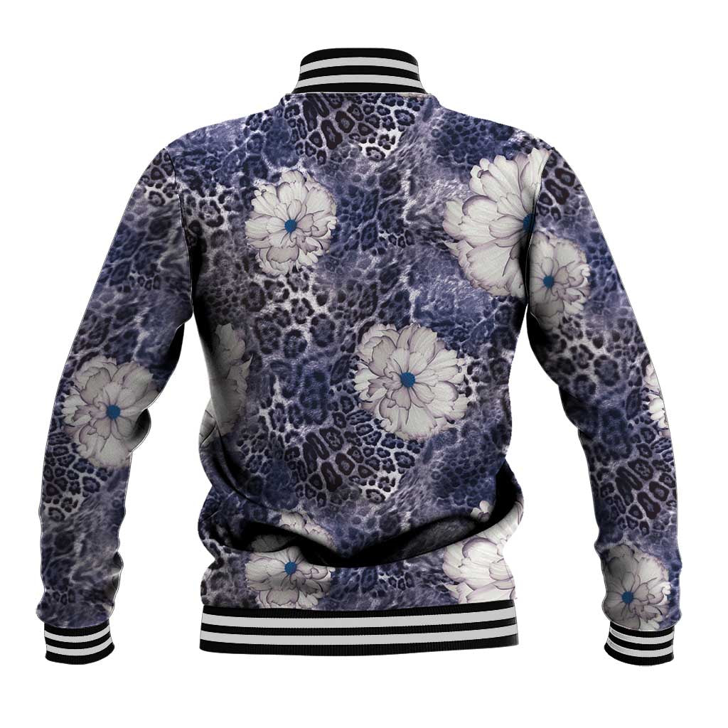 African Leopard Floral Pattern Baseball Jacket Nile Indigo