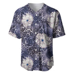 African Leopard Floral Pattern Baseball Jersey Nile Indigo