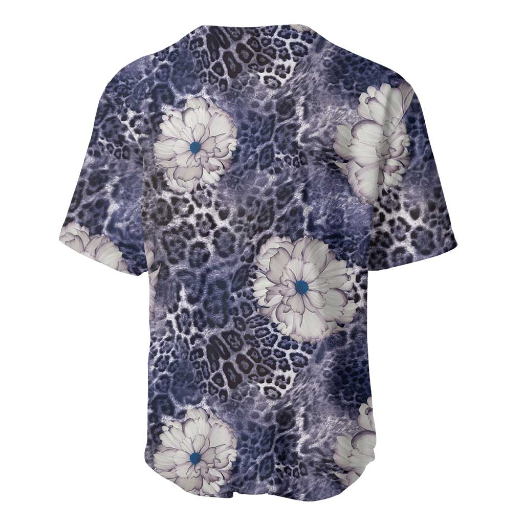 African Leopard Floral Pattern Baseball Jersey Nile Indigo