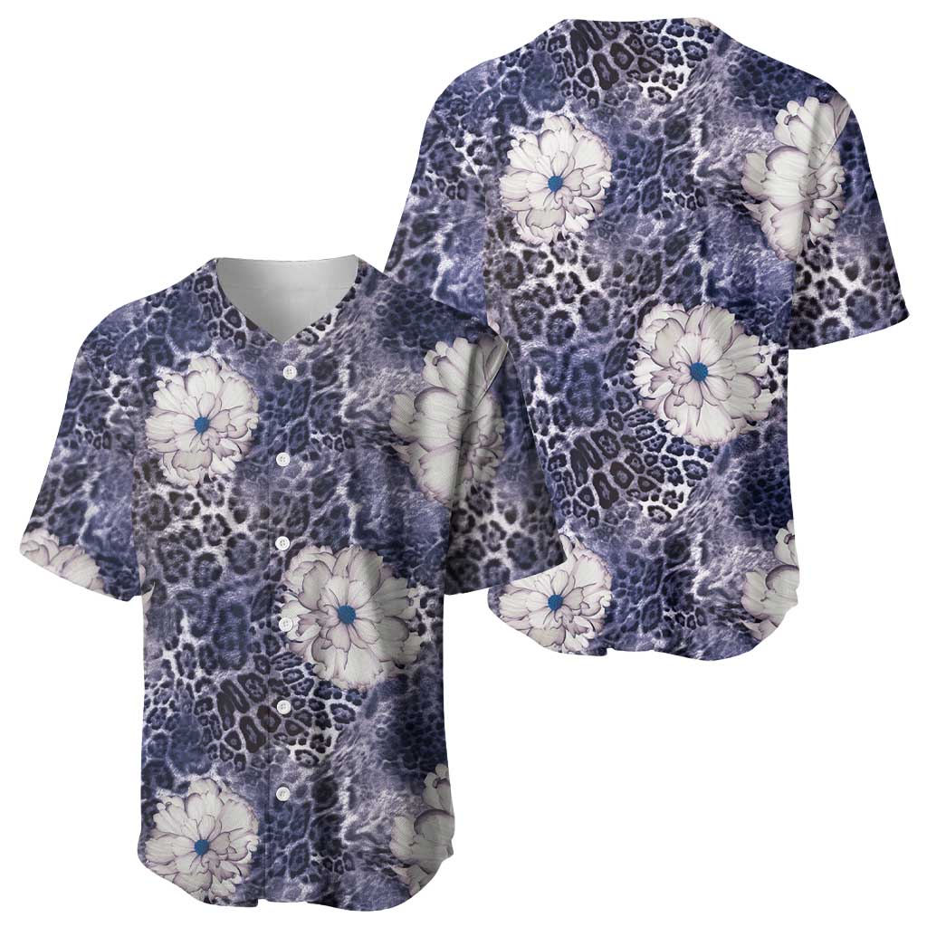African Leopard Floral Pattern Baseball Jersey Nile Indigo