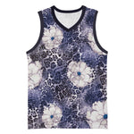 African Leopard Floral Pattern Basketball Jersey Nile Indigo