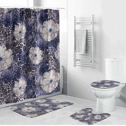 African Leopard Floral Pattern Bathroom Set Nile Indigo