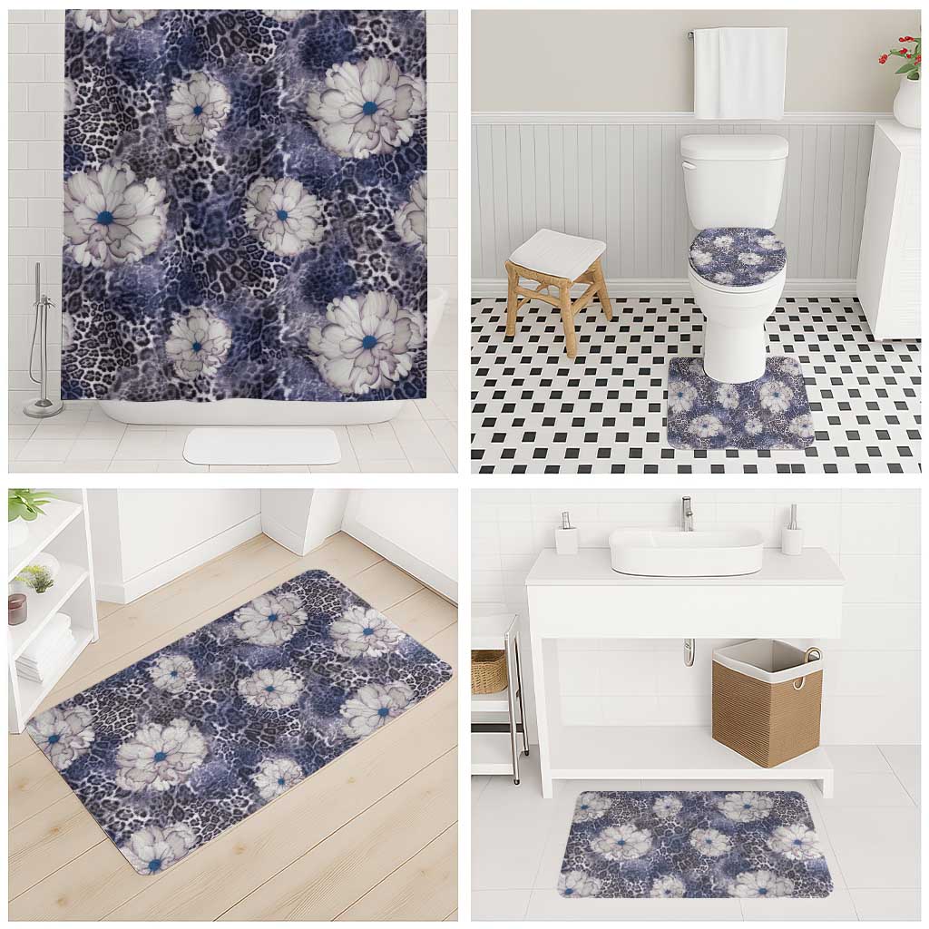 African Leopard Floral Pattern Bathroom Set Nile Indigo