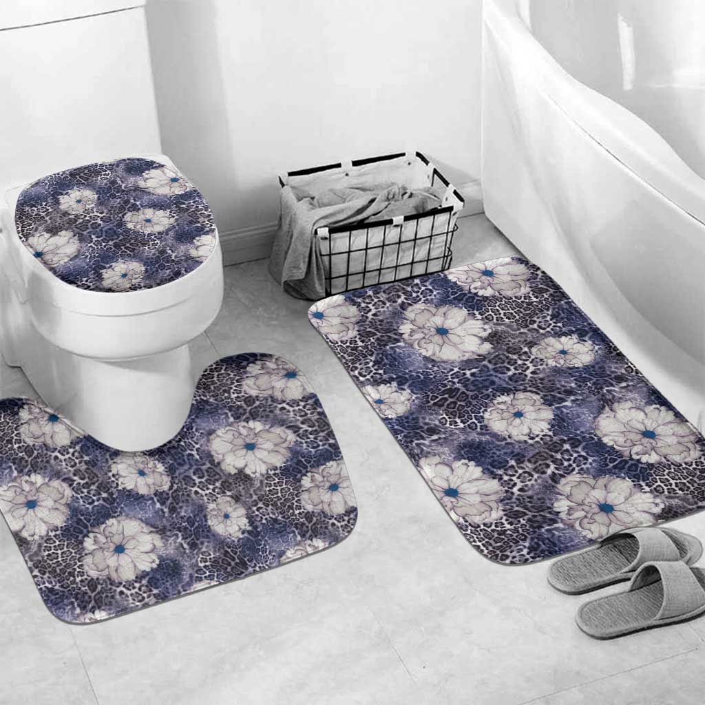 African Leopard Floral Pattern Bathroom Set Nile Indigo