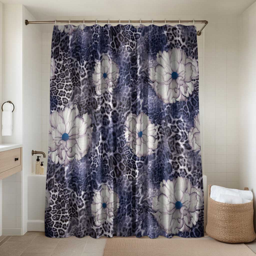 African Leopard Floral Pattern Bathroom Set Nile Indigo
