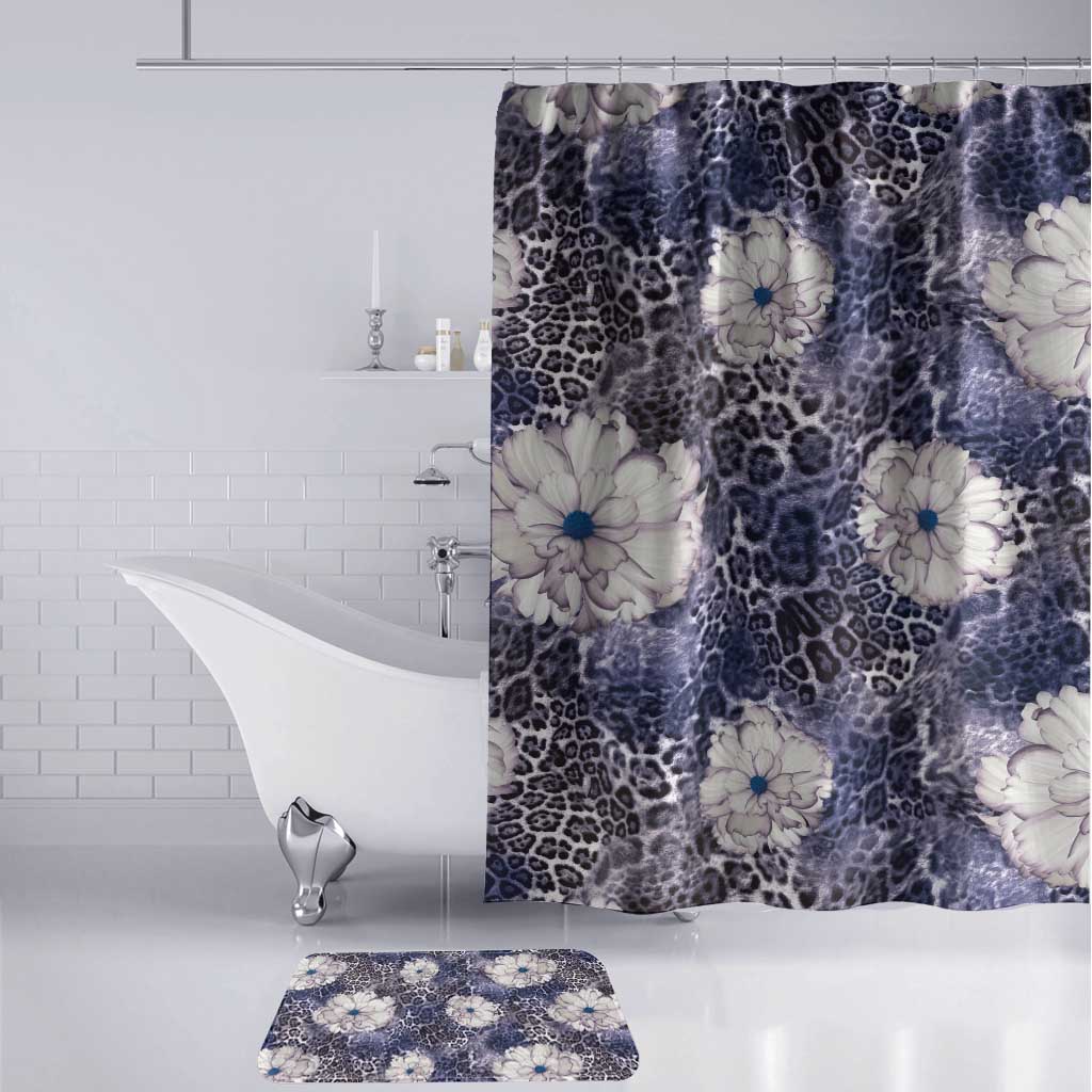 African Leopard Floral Pattern Bathroom Set Nile Indigo