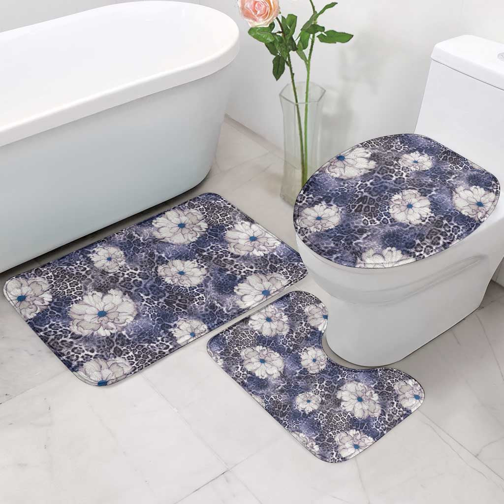 African Leopard Floral Pattern Bathroom Set Nile Indigo