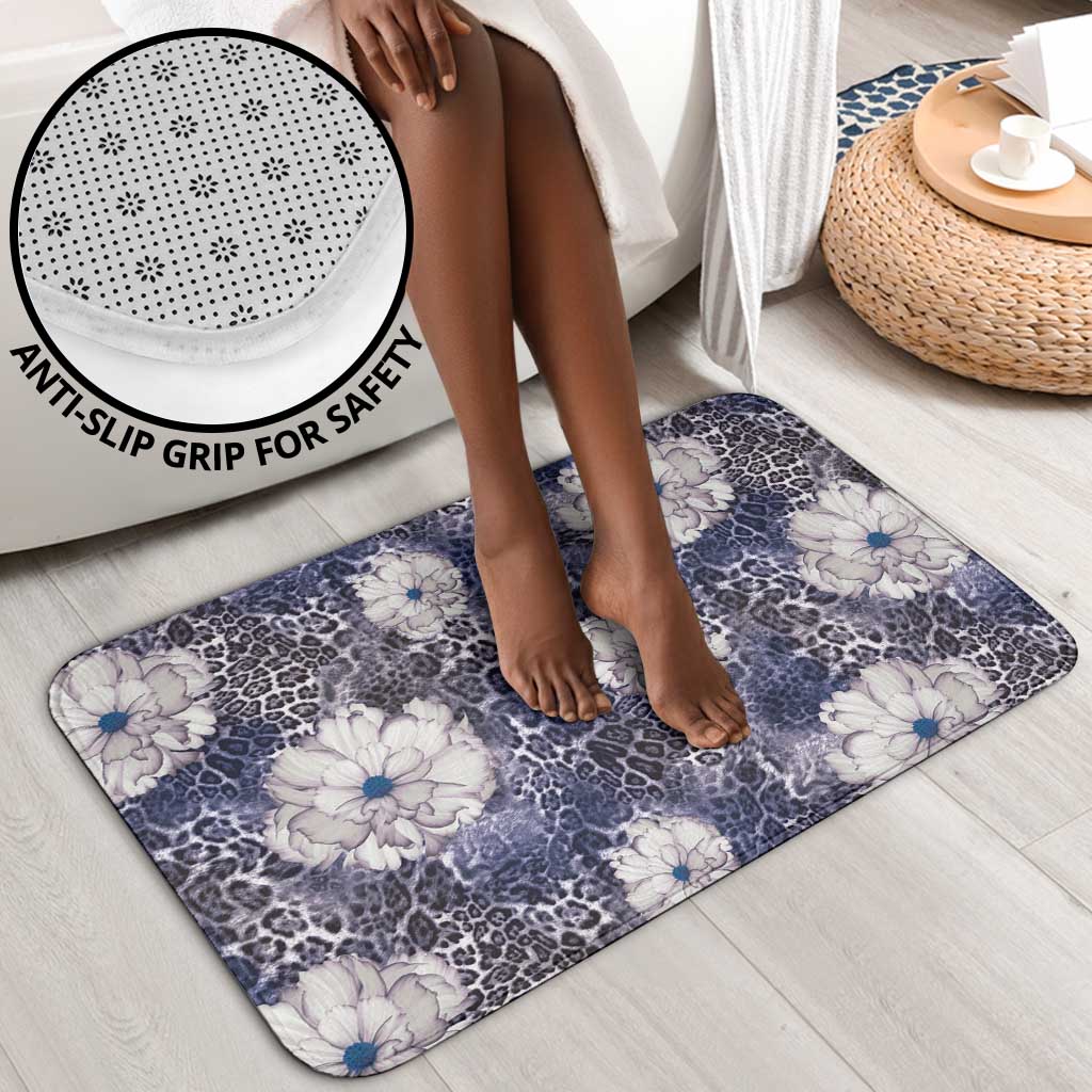 African Leopard Floral Pattern Bathroom Set Nile Indigo