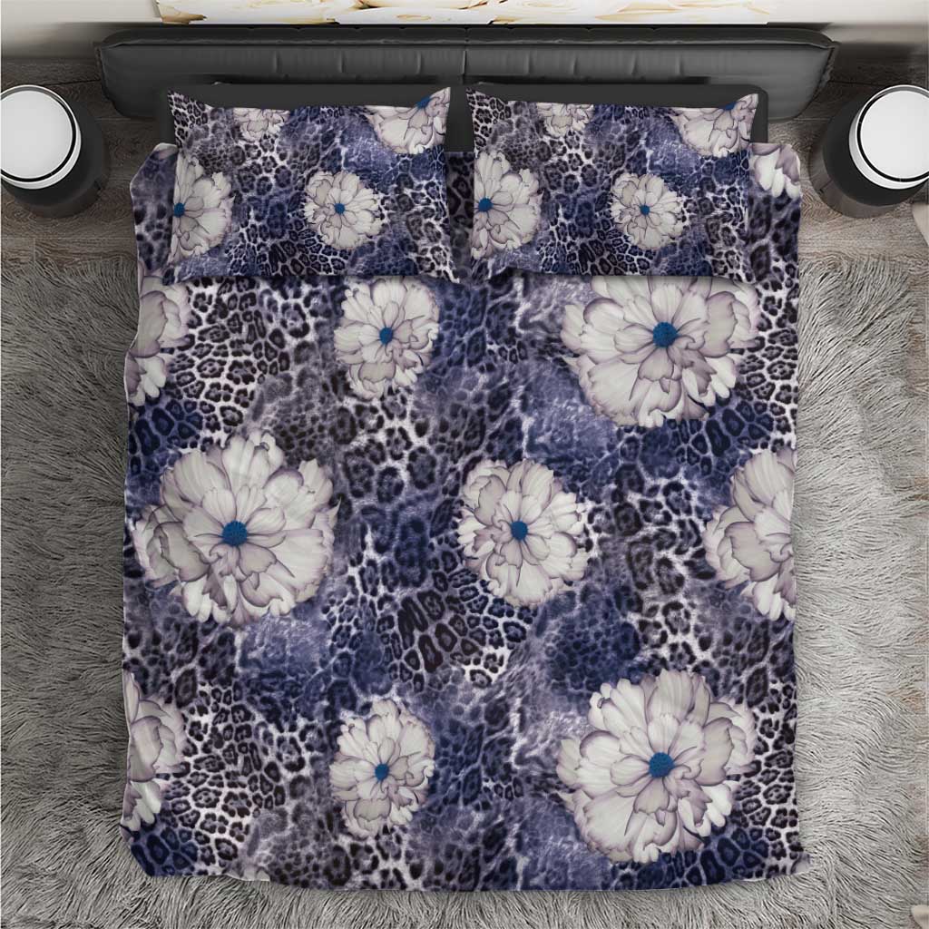 African Leopard Floral Pattern Bedding Set Nile Indigo