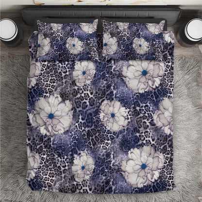 African Leopard Floral Pattern Bedding Set Nile Indigo