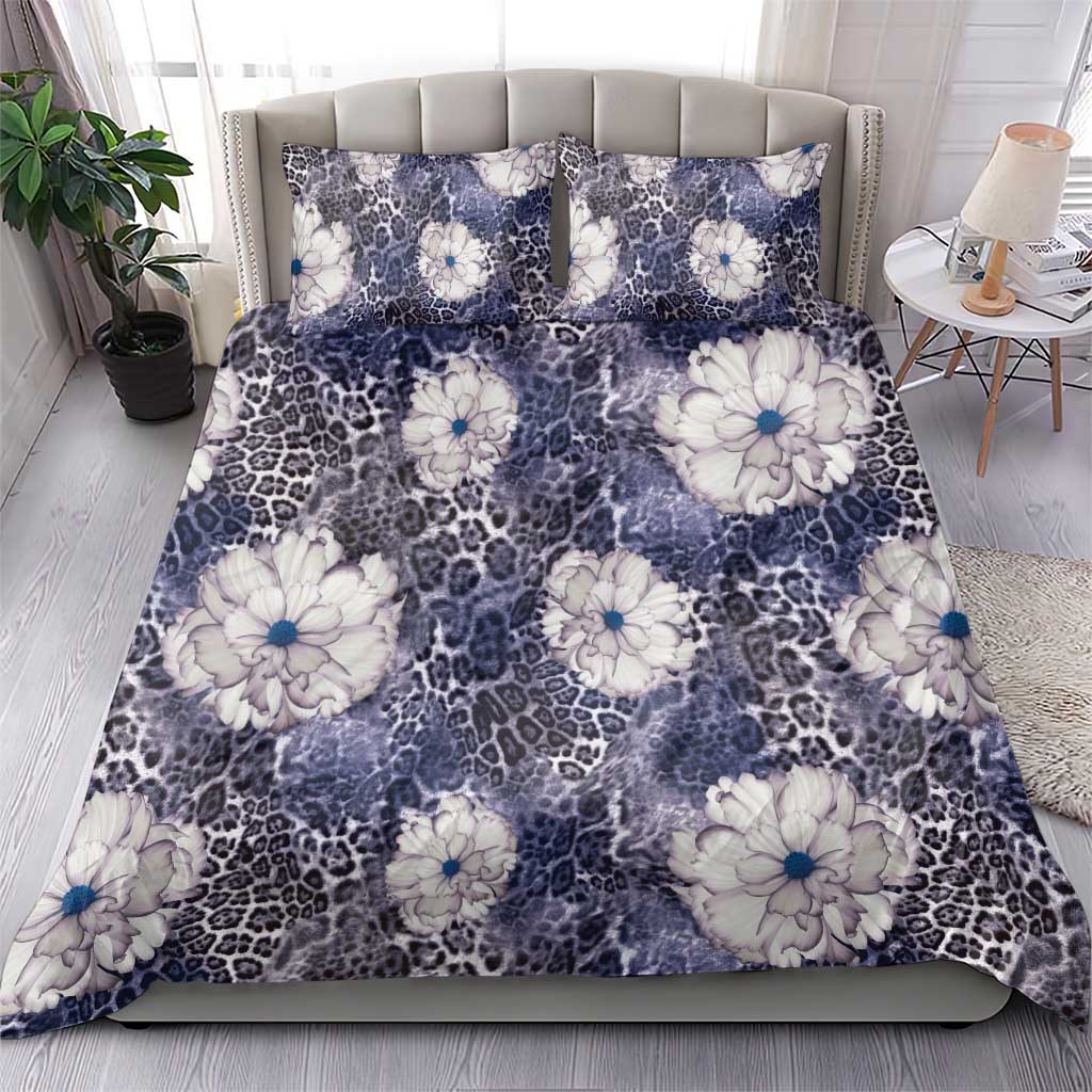 African Leopard Floral Pattern Bedding Set Nile Indigo