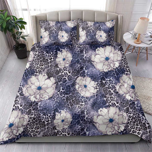 African Leopard Floral Pattern Bedding Set Nile Indigo