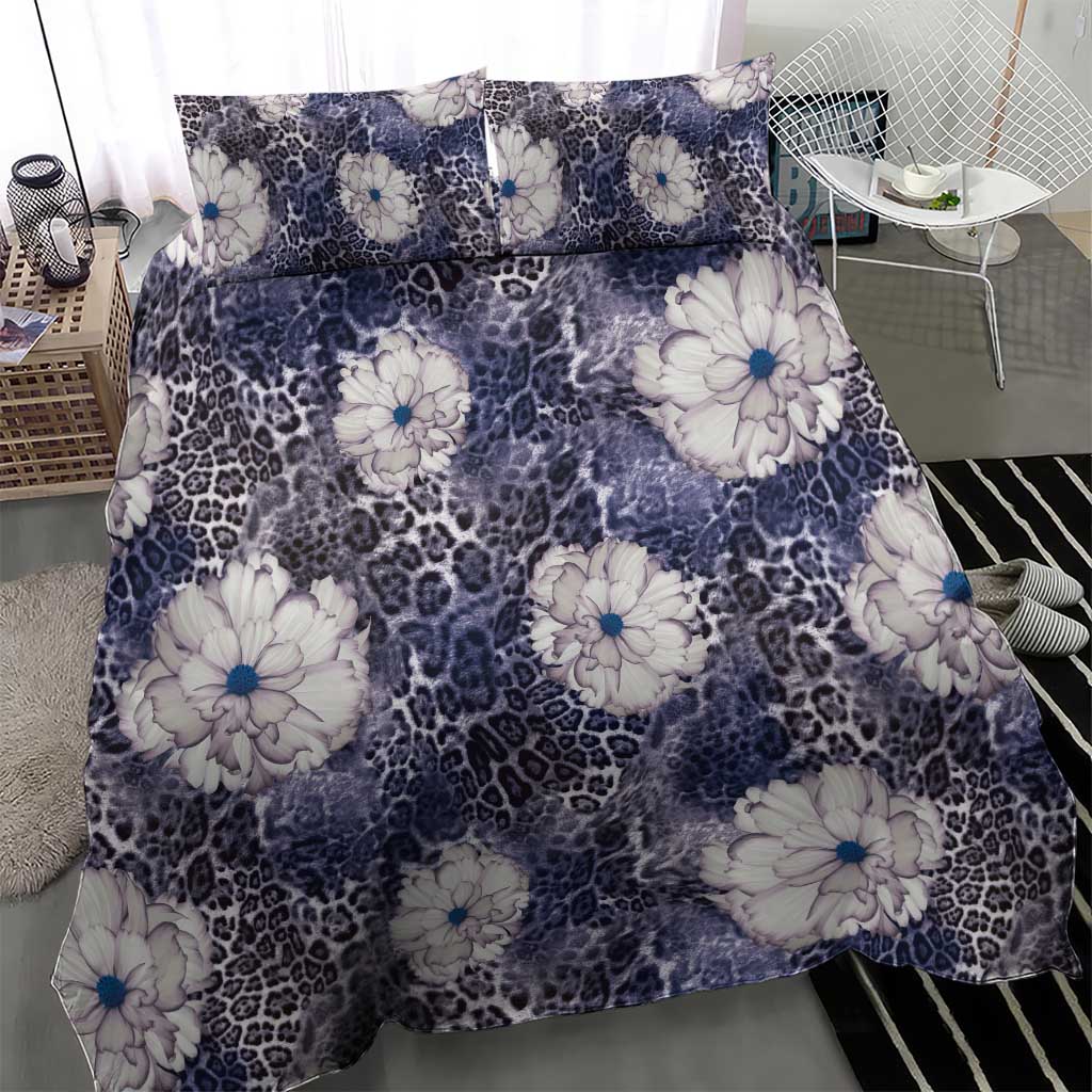African Leopard Floral Pattern Bedding Set Nile Indigo