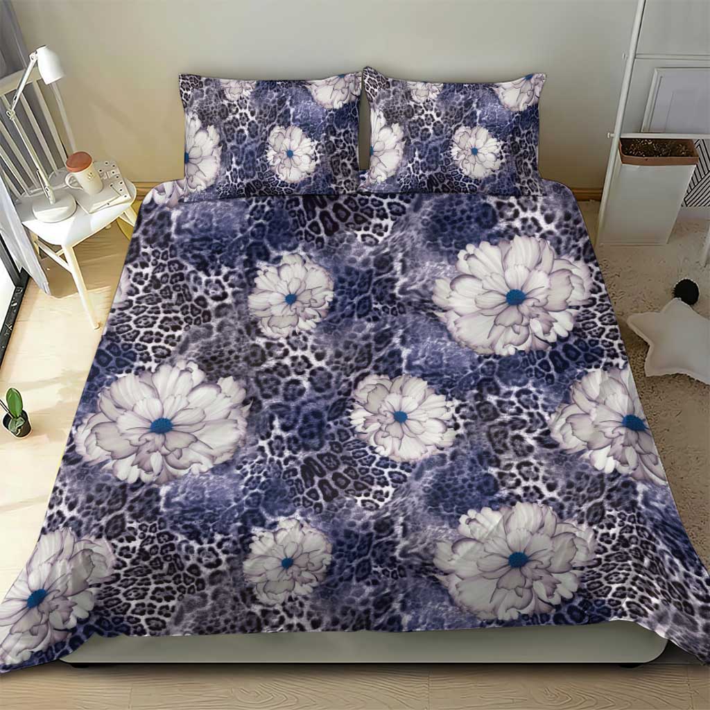 African Leopard Floral Pattern Bedding Set Nile Indigo
