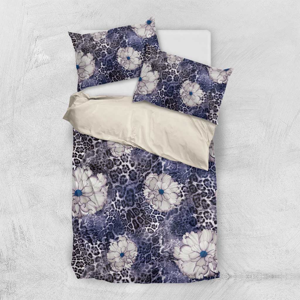 African Leopard Floral Pattern Bedding Set Nile Indigo
