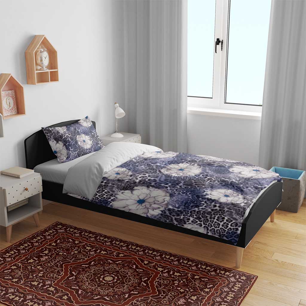African Leopard Floral Pattern Bedding Set Nile Indigo