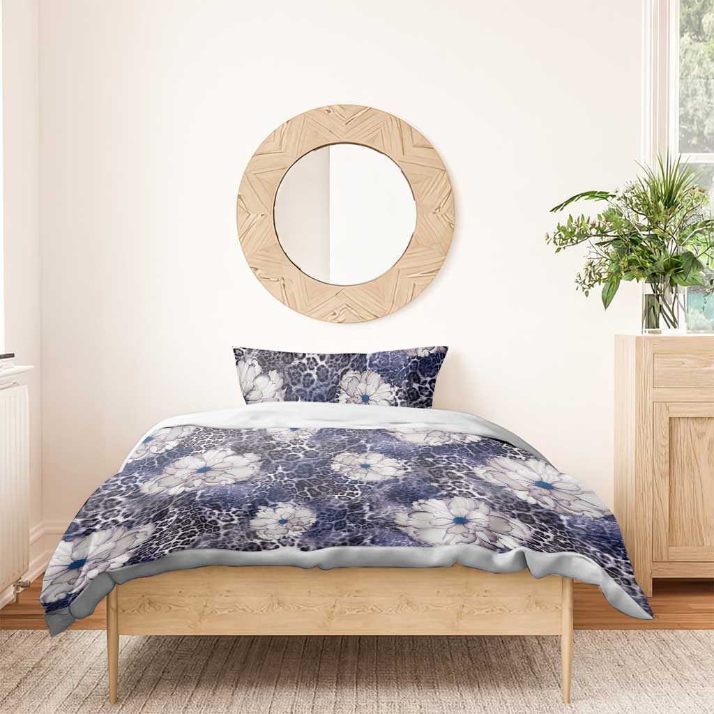 African Leopard Floral Pattern Bedding Set Nile Indigo
