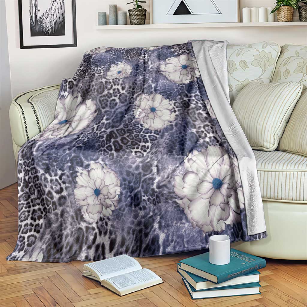 African Leopard Floral Pattern Blanket Nile Indigo