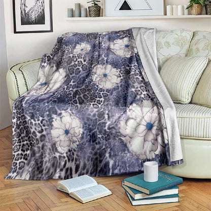 African Leopard Floral Pattern Blanket Nile Indigo