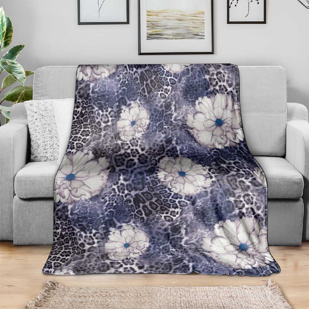 African Leopard Floral Pattern Blanket Nile Indigo