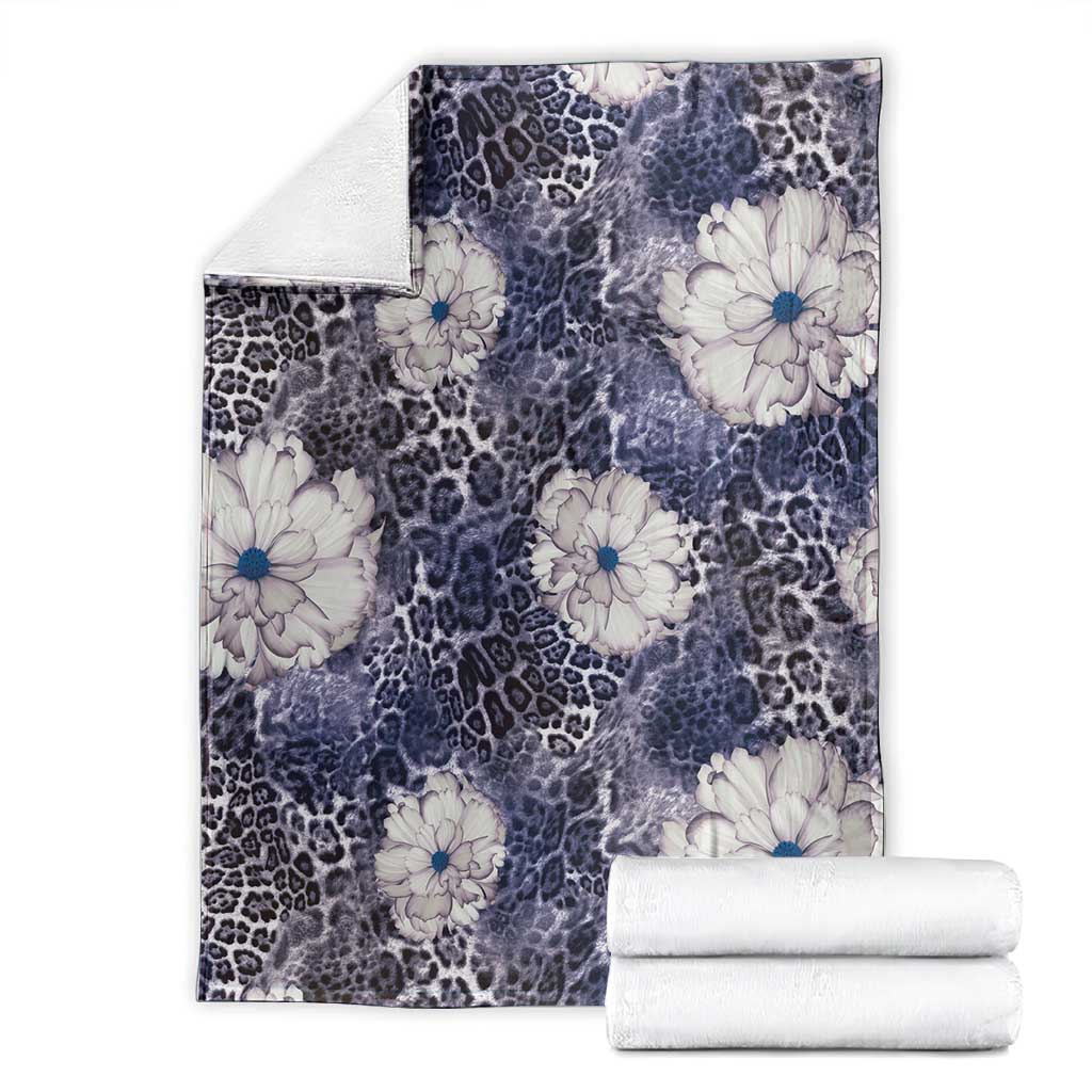 African Leopard Floral Pattern Blanket Nile Indigo
