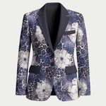 African Leopard Floral Pattern Blazer Nile Indigo