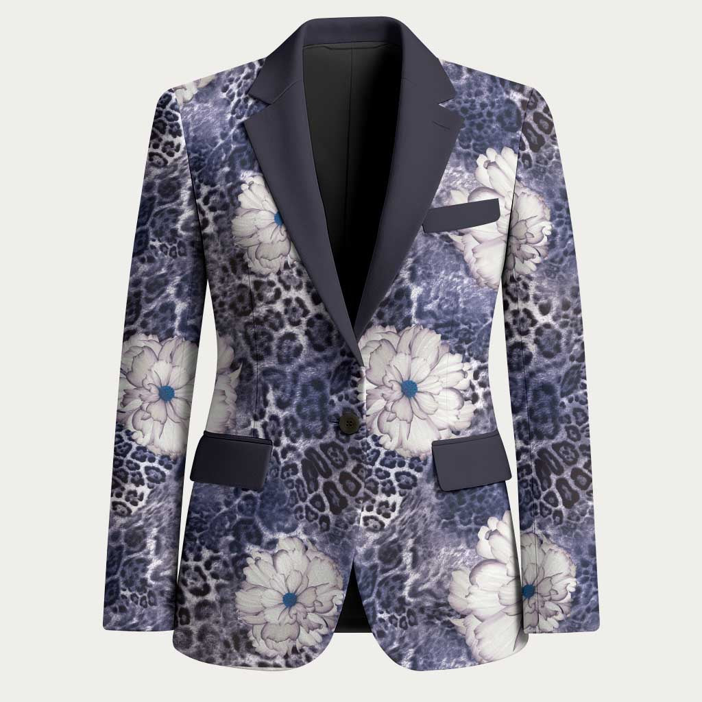 African Leopard Floral Pattern Blazer Nile Indigo