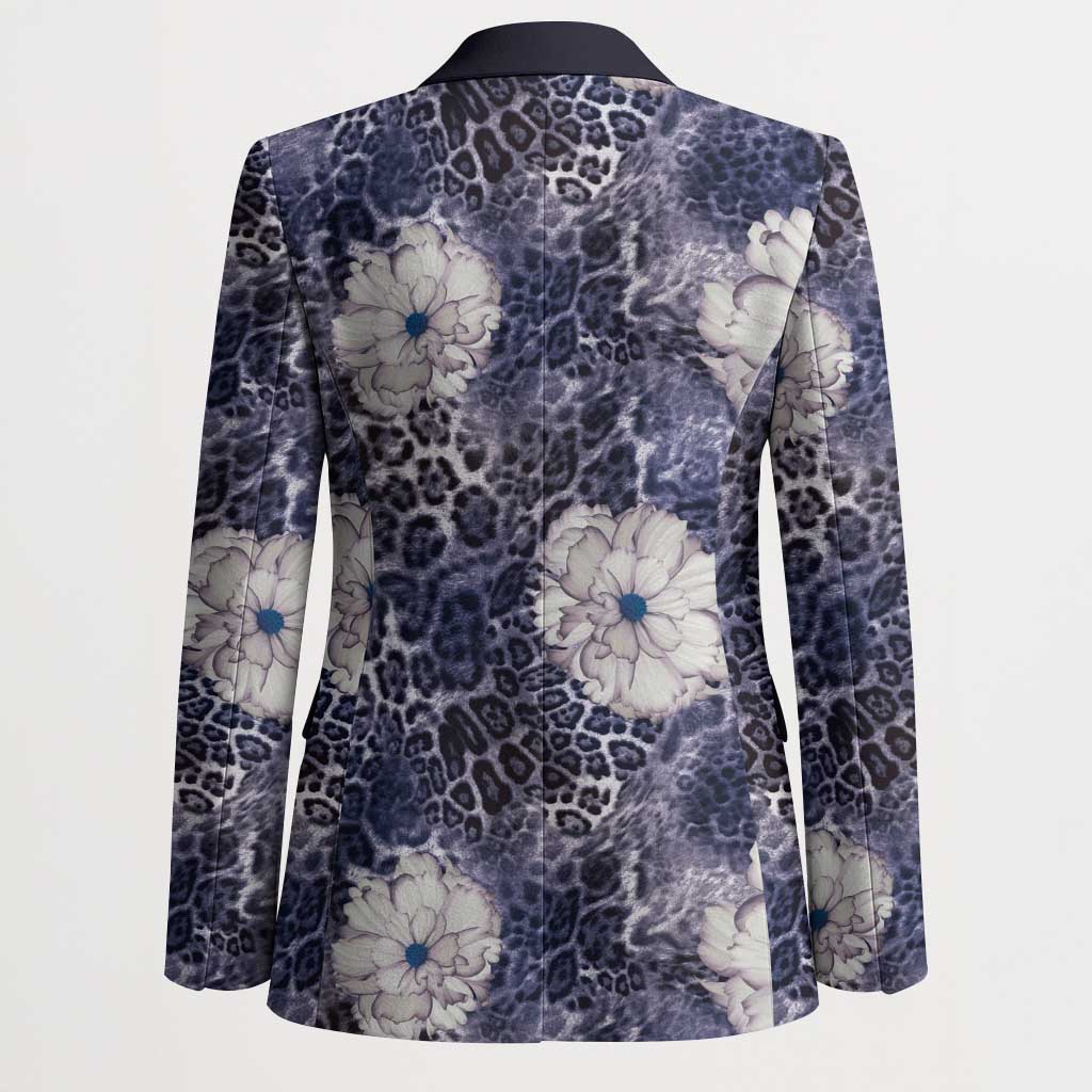 African Leopard Floral Pattern Blazer Nile Indigo