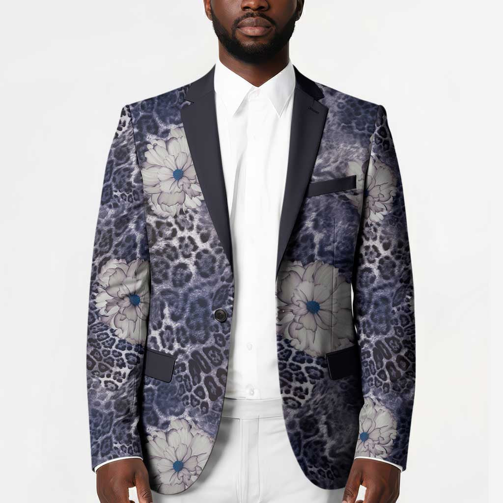 African Leopard Floral Pattern Blazer Nile Indigo
