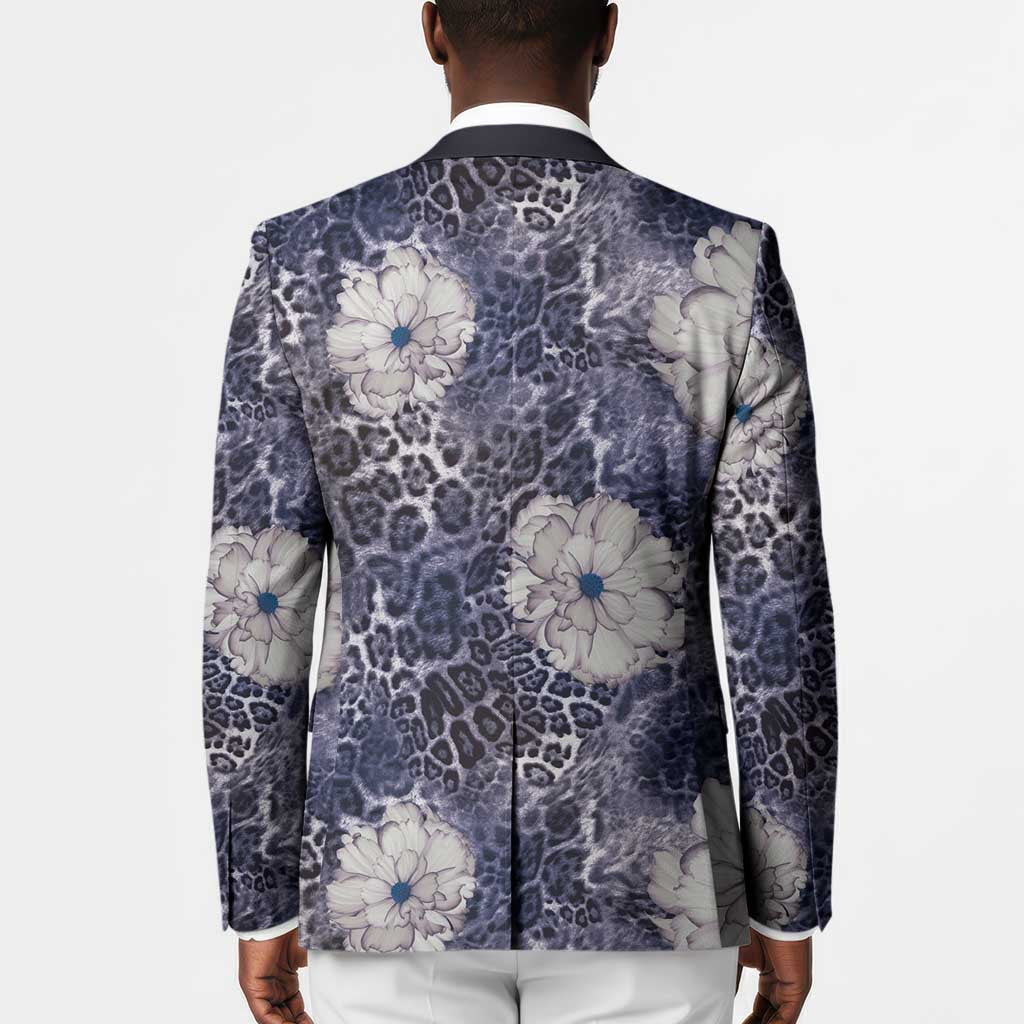 African Leopard Floral Pattern Blazer Nile Indigo