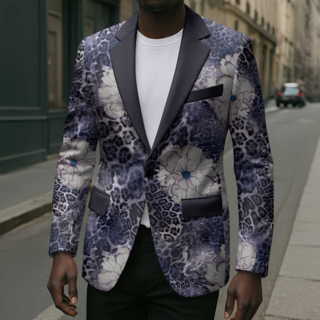 African Leopard Floral Pattern Blazer Nile Indigo
