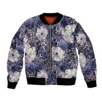 African Leopard Floral Pattern Bomber Jacket Nile Indigo